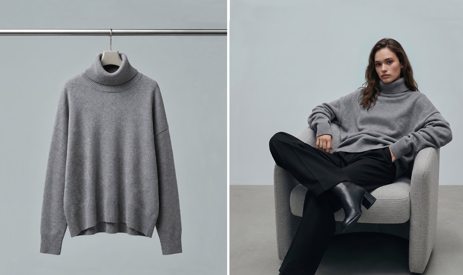 Flatlay knitwear transformed into an on-model fashion image